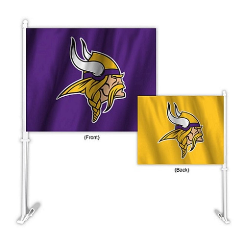 🏈🆕 MINNESOTA VIKINGS DOUBLE SIDED CAR FLAG - HOME-AWAY DESIGN - NFL -…